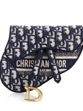 Dior Navy & White Oblique Mini Saddle Bag with Gold 'D' Charm